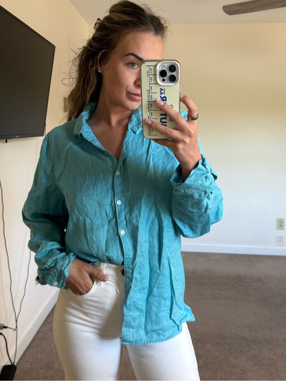 Linen blue top